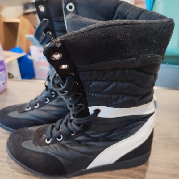 Spring boots lace and zip black with white stripe women's or youths' size 36 - Picture 3 of 10